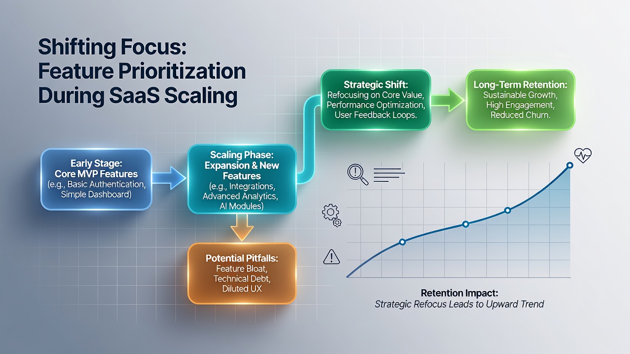 Team reviewing SaaS retention analytics during scaling transition meeting